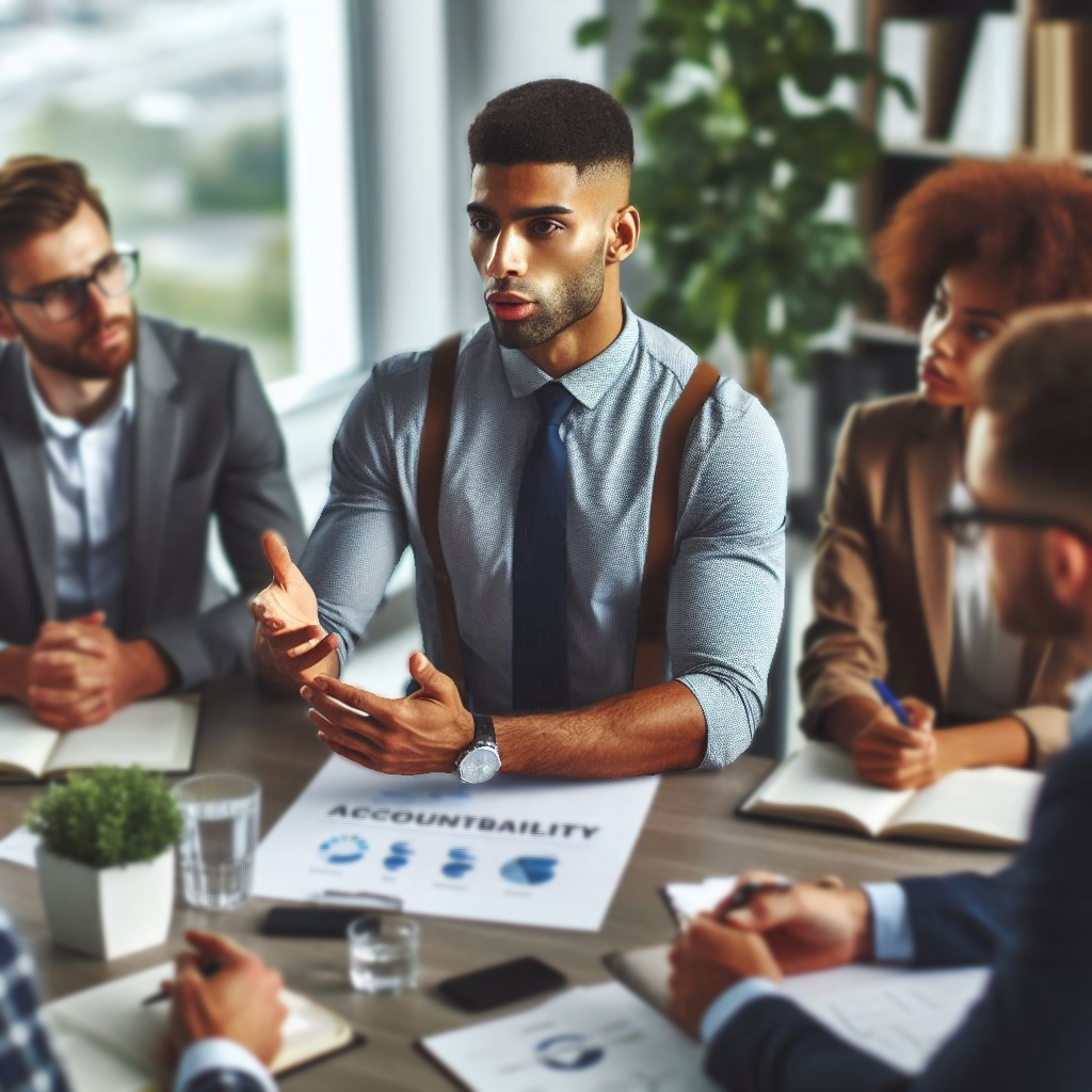 Leader explaining accountability concepts during a team meeting